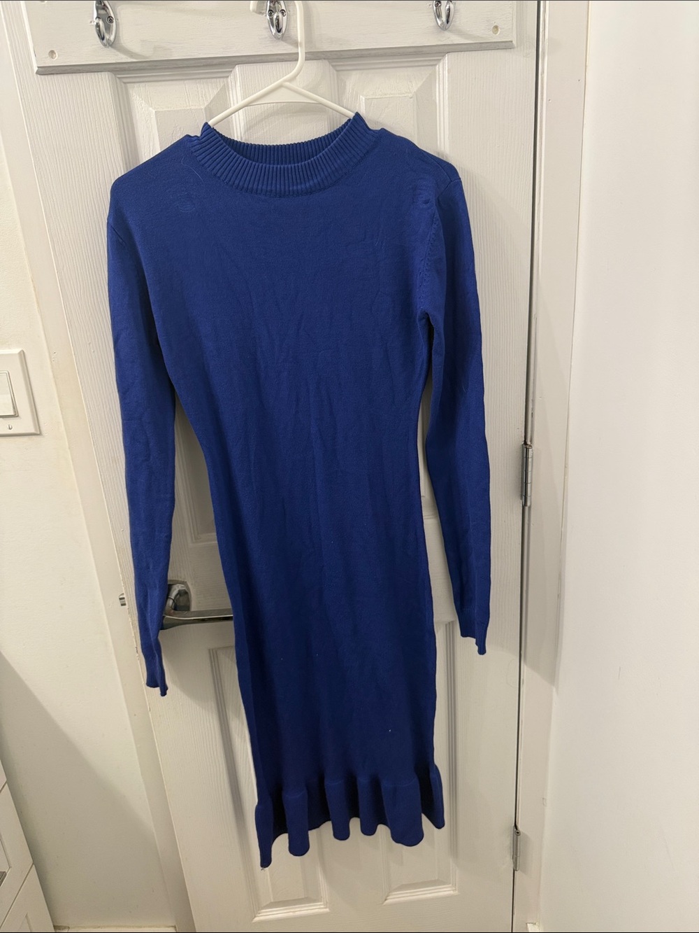 Blue Long Sleeve Knit Midi Dress